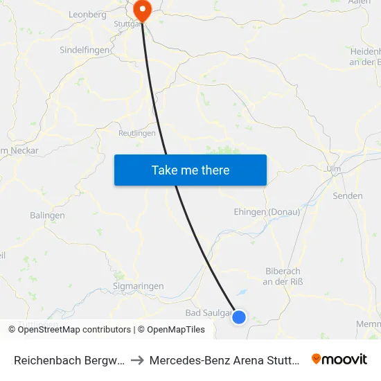 Reichenbach Bergweg to Mercedes-Benz Arena Stuttgart map