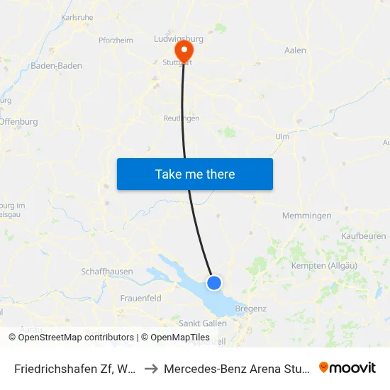 Friedrichshafen Zf, Werk 2 to Mercedes-Benz Arena Stuttgart map