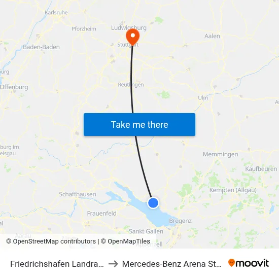 Friedrichshafen Landratsamt to Mercedes-Benz Arena Stuttgart map