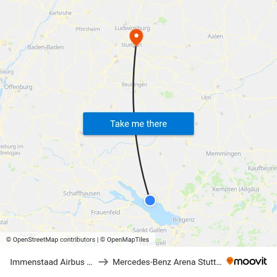 Immenstaad Airbus B31 to Mercedes-Benz Arena Stuttgart map