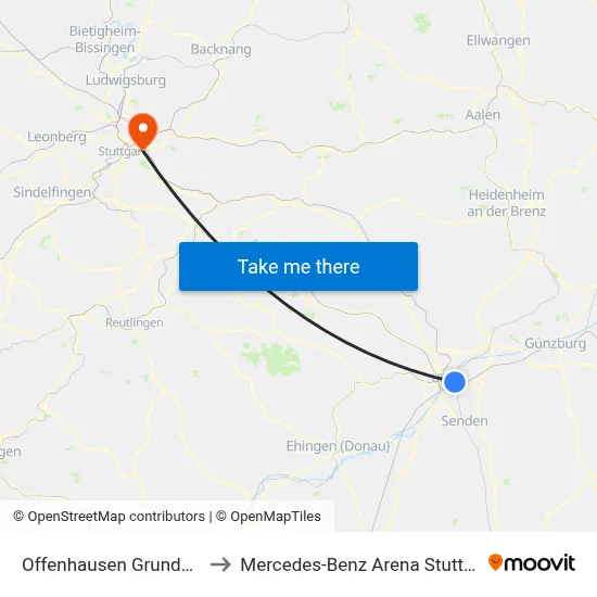 Offenhausen Grundweg to Mercedes-Benz Arena Stuttgart map