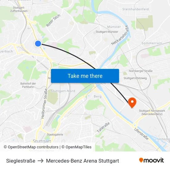 Sieglestraße to Mercedes-Benz Arena Stuttgart map