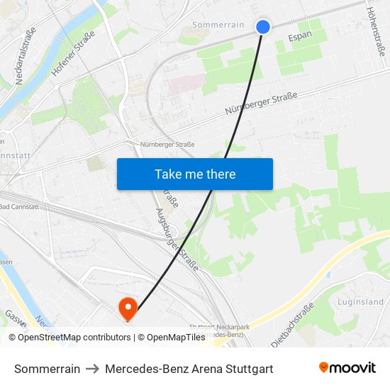 Sommerrain to Mercedes-Benz Arena Stuttgart map