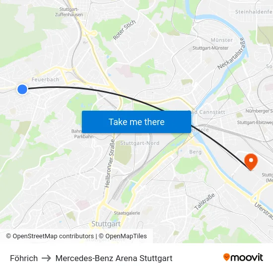 Föhrich to Mercedes-Benz Arena Stuttgart map