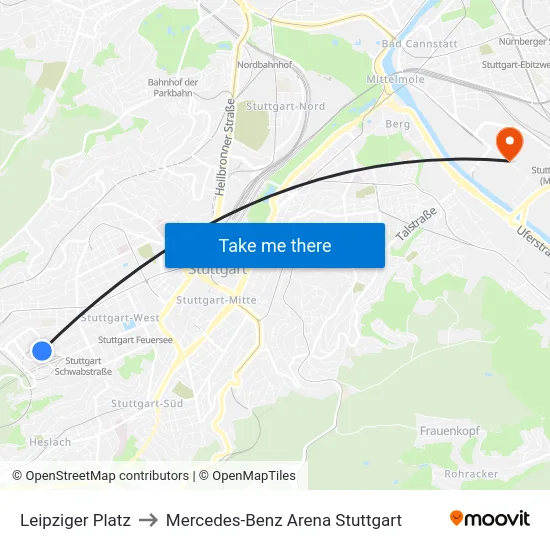 Leipziger Platz to Mercedes-Benz Arena Stuttgart map