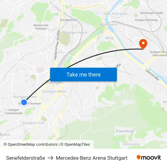 Senefelderstraße to Mercedes-Benz Arena Stuttgart map