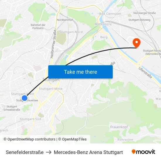 Senefelderstraße to Mercedes-Benz Arena Stuttgart map