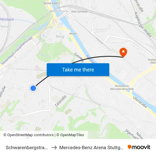 Schwarenbergstraße to Mercedes-Benz Arena Stuttgart map