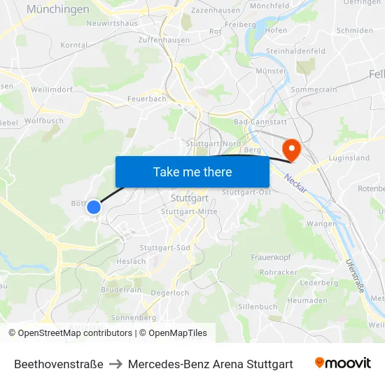 Beethovenstraße to Mercedes-Benz Arena Stuttgart map