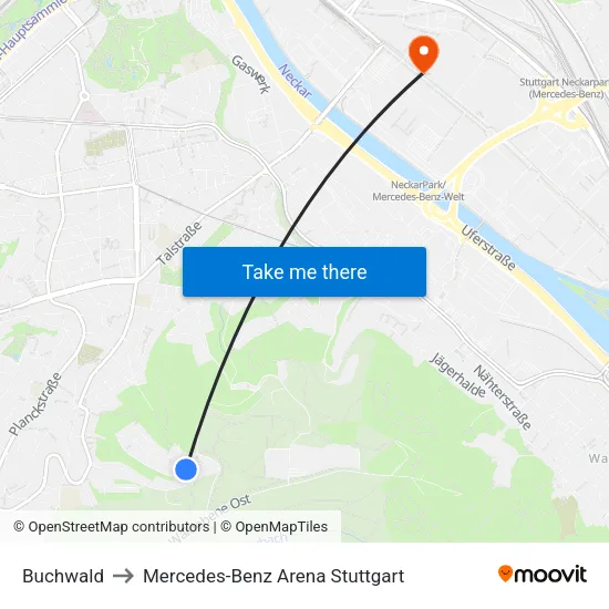 Buchwald to Mercedes-Benz Arena Stuttgart map