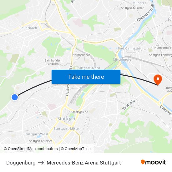 Doggenburg to Mercedes-Benz Arena Stuttgart map