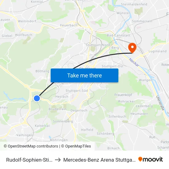 Rudolf-Sophien-Stift to Mercedes-Benz Arena Stuttgart map