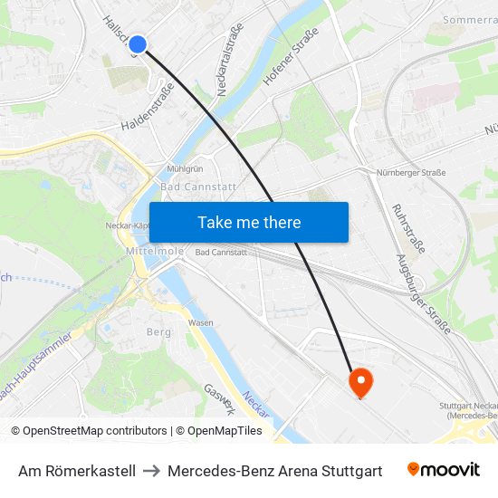 Am Römerkastell to Mercedes-Benz Arena Stuttgart map