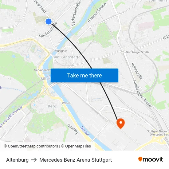 Altenburg to Mercedes-Benz Arena Stuttgart map