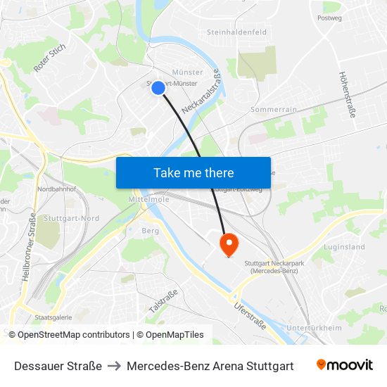 Dessauer Straße to Mercedes-Benz Arena Stuttgart map