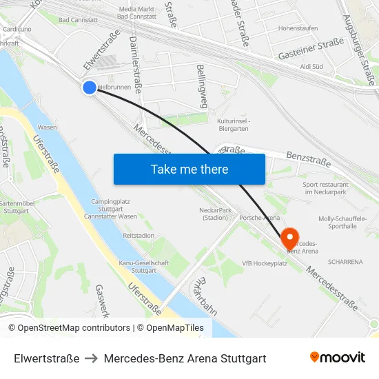 Elwertstraße to Mercedes-Benz Arena Stuttgart map