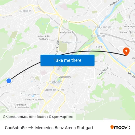 Gaußstraße to Mercedes-Benz Arena Stuttgart map