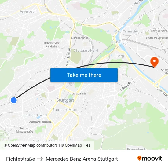 Fichtestraße to Mercedes-Benz Arena Stuttgart map