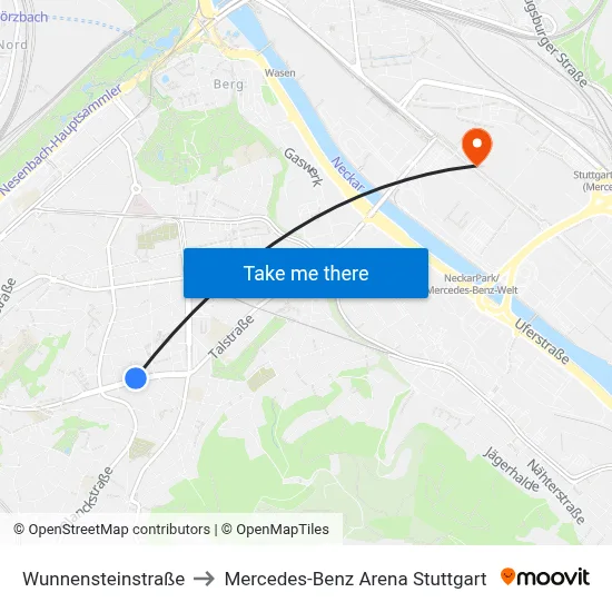 Wunnensteinstraße to Mercedes-Benz Arena Stuttgart map