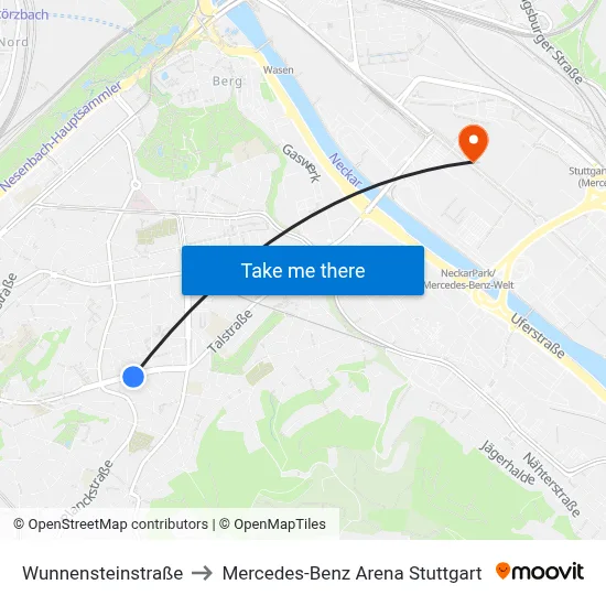 Wunnensteinstraße to Mercedes-Benz Arena Stuttgart map