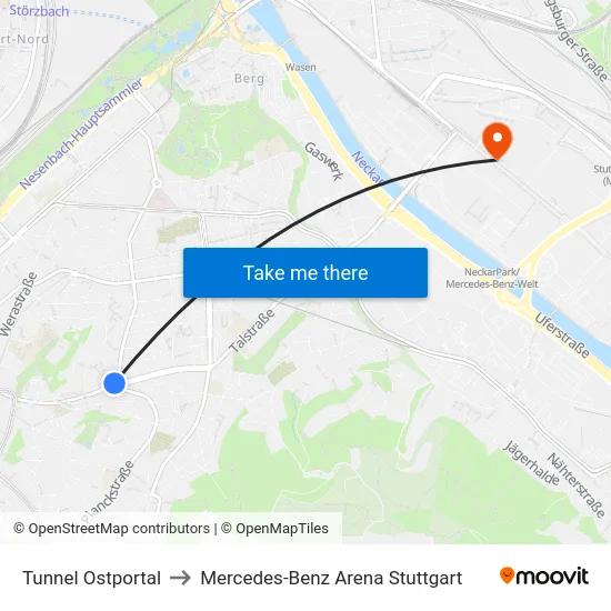 Tunnel Ostportal to Mercedes-Benz Arena Stuttgart map