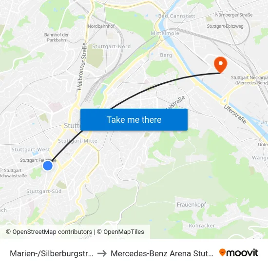 Marien-/Silberburgstraße to Mercedes-Benz Arena Stuttgart map