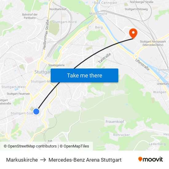 Markuskirche to Mercedes-Benz Arena Stuttgart map