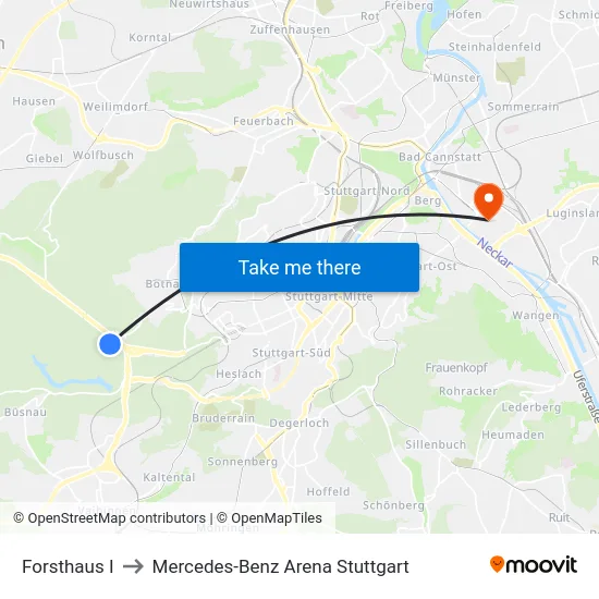Forsthaus I to Mercedes-Benz Arena Stuttgart map