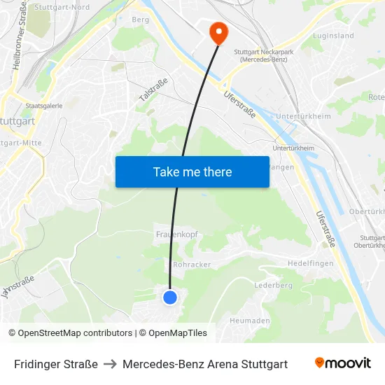 Fridinger Straße to Mercedes-Benz Arena Stuttgart map