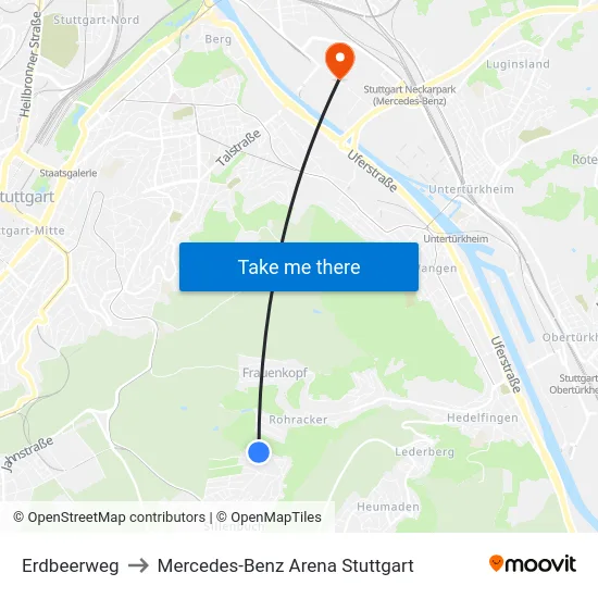 Erdbeerweg to Mercedes-Benz Arena Stuttgart map
