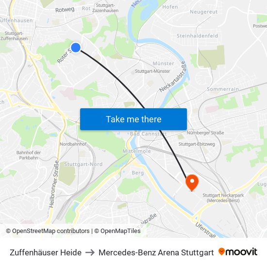 Zuffenhäuser Heide to Mercedes-Benz Arena Stuttgart map