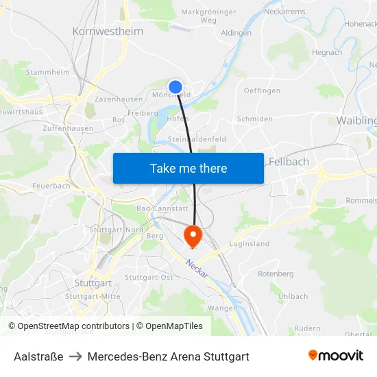 Aalstraße to Mercedes-Benz Arena Stuttgart map