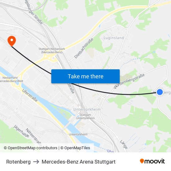 Rotenberg to Mercedes-Benz Arena Stuttgart map