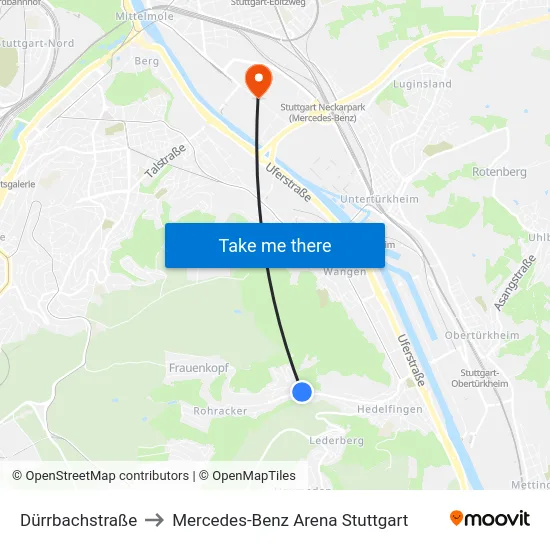 Dürrbachstraße to Mercedes-Benz Arena Stuttgart map