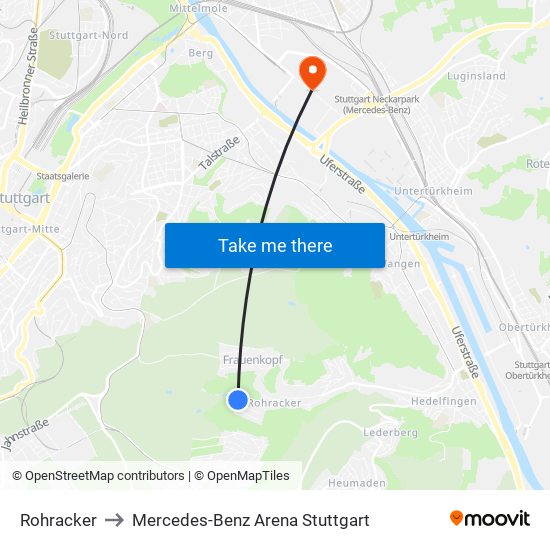 Rohracker to Mercedes-Benz Arena Stuttgart map