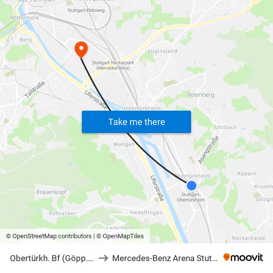 Obertürkh. Bf (Göpp.Str.) to Mercedes-Benz Arena Stuttgart map