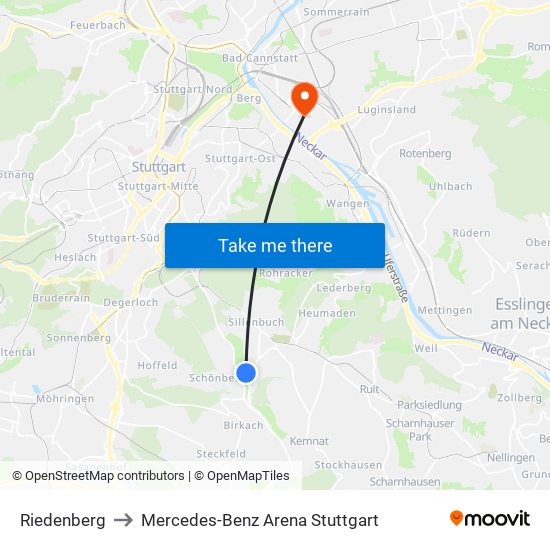 Riedenberg to Mercedes-Benz Arena Stuttgart map