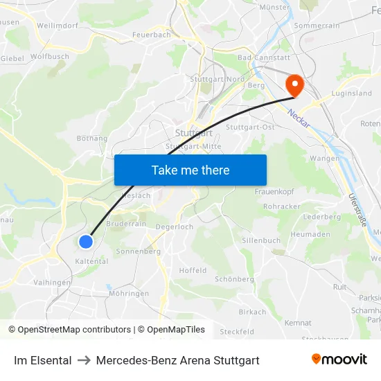 Im Elsental to Mercedes-Benz Arena Stuttgart map