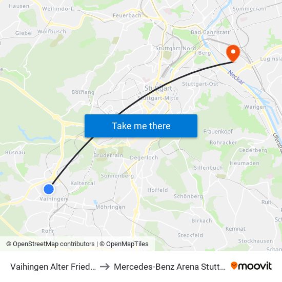 Vaihingen Alter Friedhof to Mercedes-Benz Arena Stuttgart map