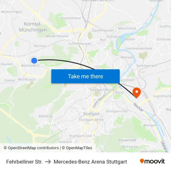 Fehrbelliner Str. to Mercedes-Benz Arena Stuttgart map