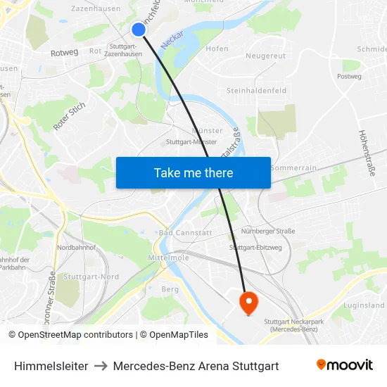 Himmelsleiter to Mercedes-Benz Arena Stuttgart map