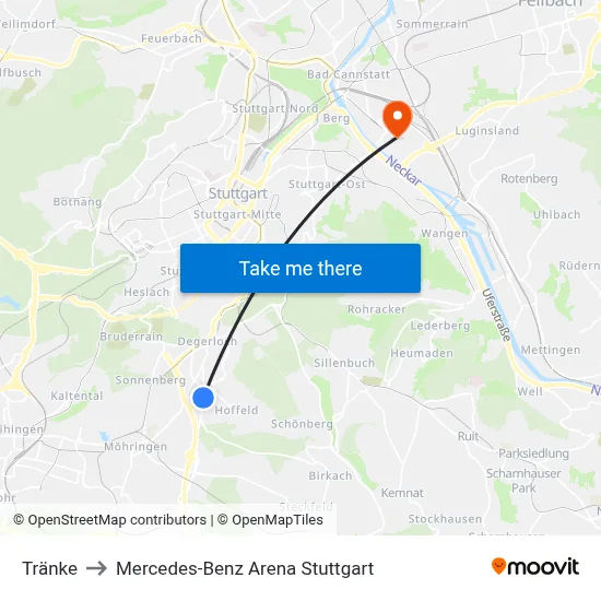 Tränke to Mercedes-Benz Arena Stuttgart map