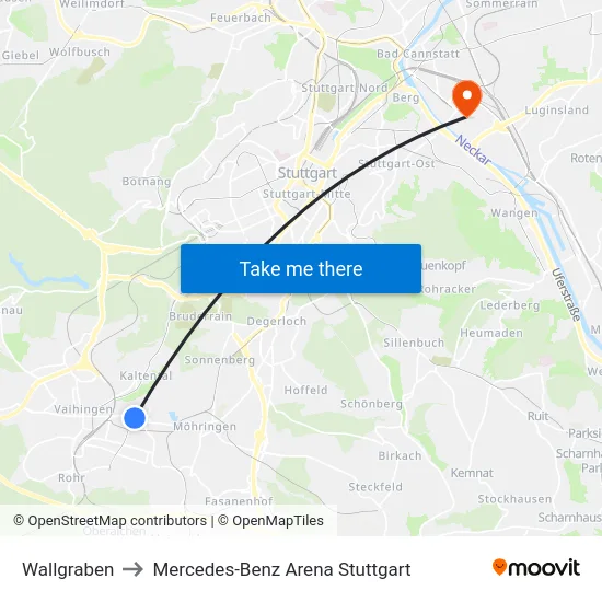 Ssb am Wallgraben to Mercedes-Benz Arena Stuttgart map