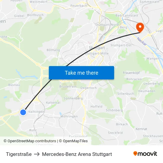 Tigerstraße to Mercedes-Benz Arena Stuttgart map