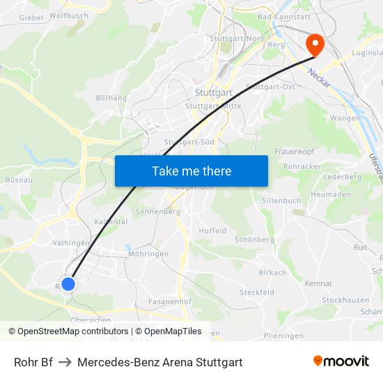 Rohr Bf to Mercedes-Benz Arena Stuttgart map