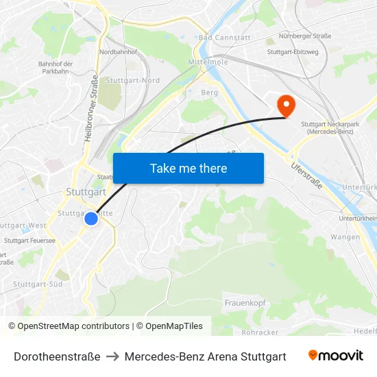 Dorotheenstraße to Mercedes-Benz Arena Stuttgart map