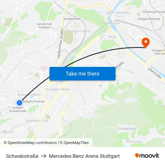 Schwabstraße to Mercedes-Benz Arena Stuttgart map