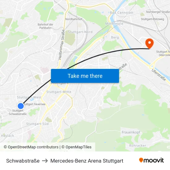 Schwabstraße to Mercedes-Benz Arena Stuttgart map