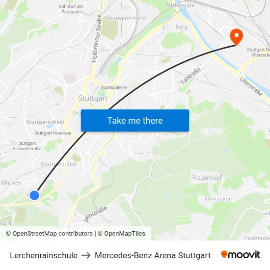 Lerchenrainschule to Mercedes-Benz Arena Stuttgart map