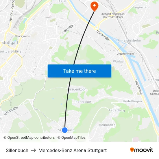Sillenbuch to Mercedes-Benz Arena Stuttgart map